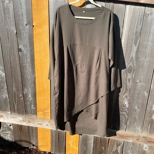Mordenmiss linen cotton blend 2XL pockets high low dress long sleeve